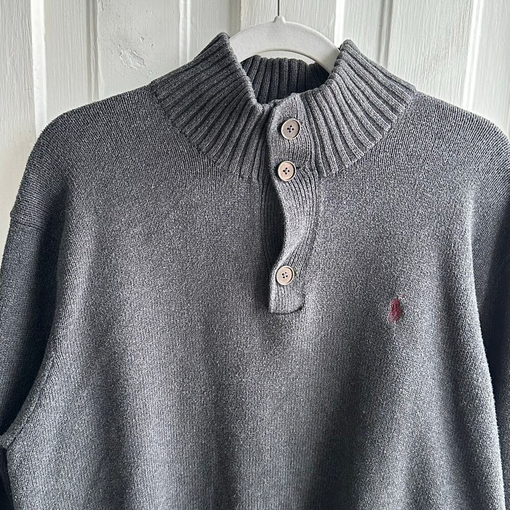 Polo Ralph Lauren Men’s XL Quarter Button Mock Neck Sweater Gray Cotton Pullover - Picture 3 of 9